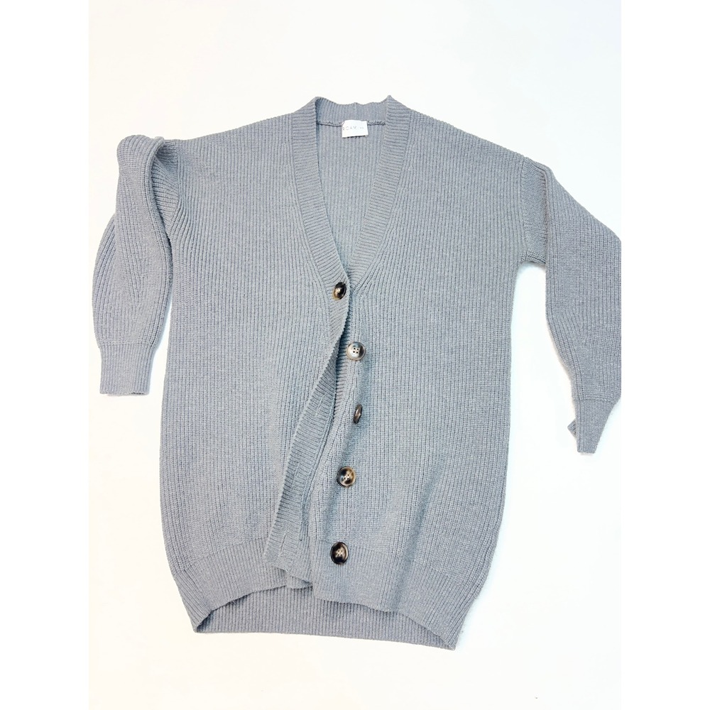 Roam Grey Oversized Ribbed V-Neck Button Front Cardigan Sweater Womens XS - Picture 4 of 6